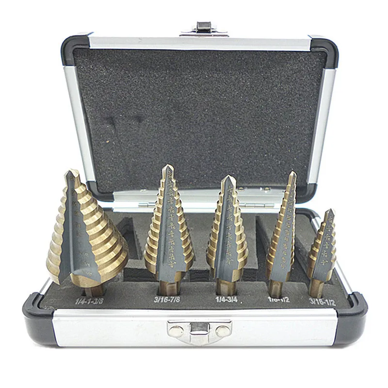 

5pcs High Quality Step Drill Bit Set Hss Cobalt Multiple Cut Hole 50 Sizes w/ Case
