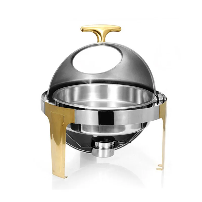 

Hot Sale Stainless Steel Gold Flip Round Buffet Chafing Dish With Window