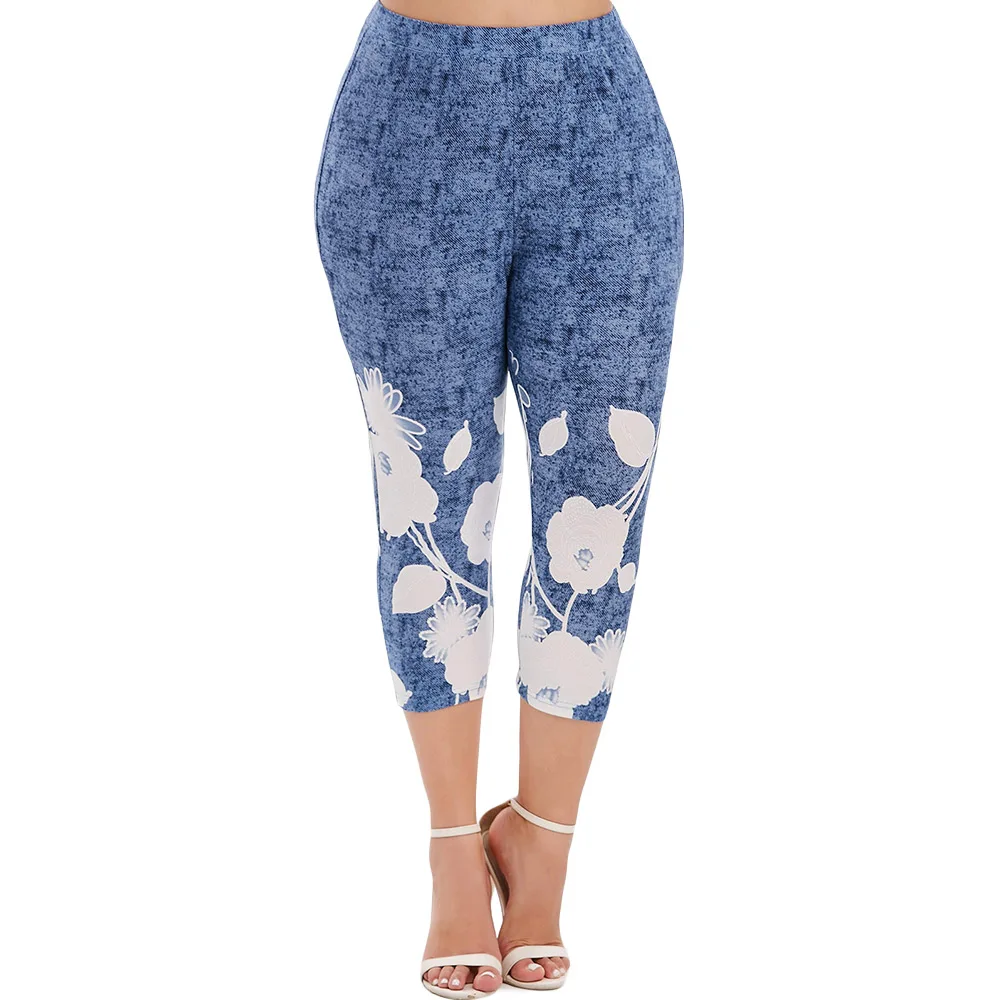 

M - 5XL Plus Size Elastic High Waist Space Dye Capri Leggings Summer Women Pants Skinny Leggings Push Up Casual Ladies Trousers