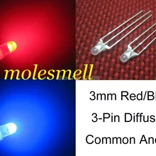 50 шт. 3 мм двойной двухцветный рассеянный красный/синий Яркий 3-контактный светодиодный общий анодные светодиоды 3 мм R/B 3PIN Led