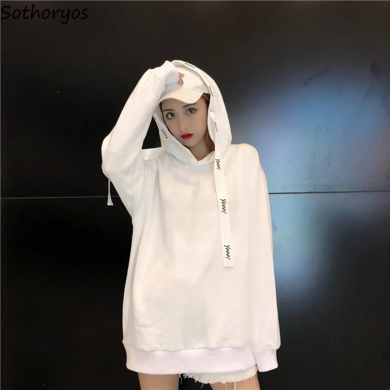 

Hoodies Women Autumn Solid Simple All-match Hooded Loose Harajuku Sweatshirts Womens Long Sleeve BF Ulzzang Students Trendy Chic