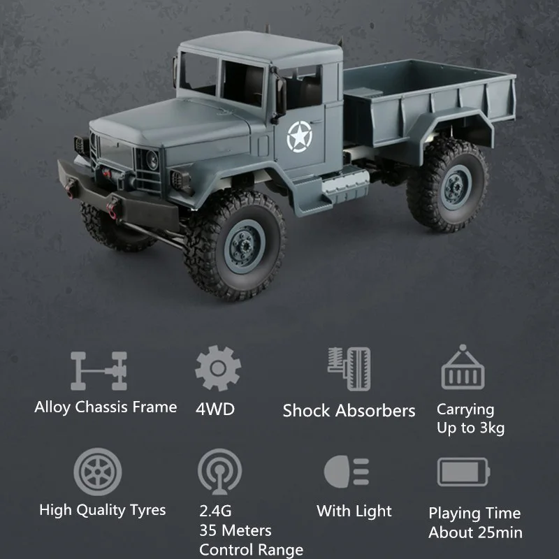 Military RC Truck 2.4G Four Wheel WPLB-14 Off Road Vehicle Remote Simulation Of Military Vehicle Climbing Toy Car Dirt Bike (13)