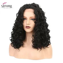 StrongBeauty парик с кружевом спереди для женщин средняя глубокая волна черные волосы синтетические парики на шнурках Боб