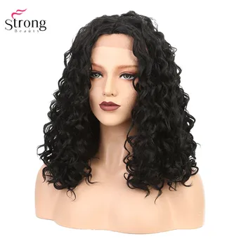 

StrongBeauty Lace Front Wig For Women Medium Deep Wave Black Hair Synthetic Lace Wigs Bob