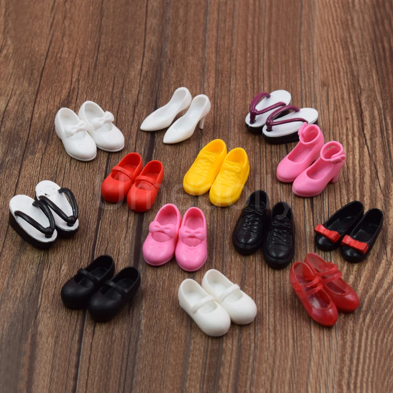 1Pair Cute 1/6 Doll's Flip-flops Flat High-heeled Canvas Shoes for Blyth, Licca, Azone, OB 30cm Doll Shoes Accessories