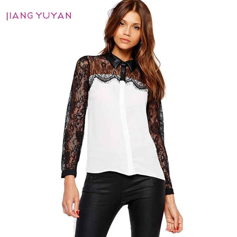 Blusas de encaje negro blanco mujeres para mujer de la