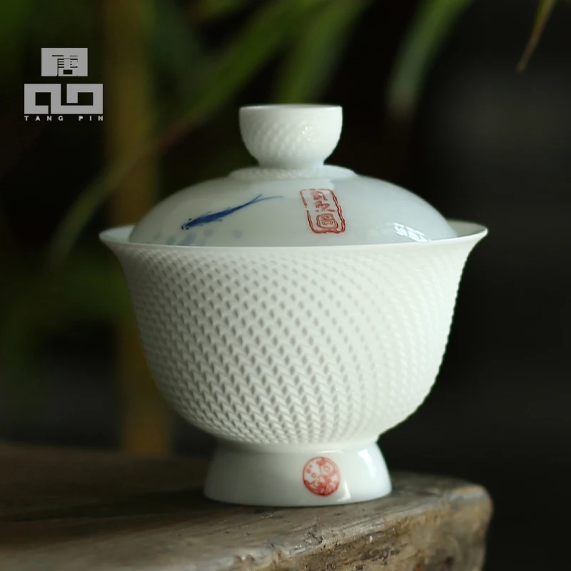 TANGPIN թեյավարտը դնում է կերամիկական թեյի թեյնիկ թեյնիկ ձեռքի ներկով գայվան ձկների դաջված ճենապակյա չինական կունգ ֆու թեյի հավաքածու