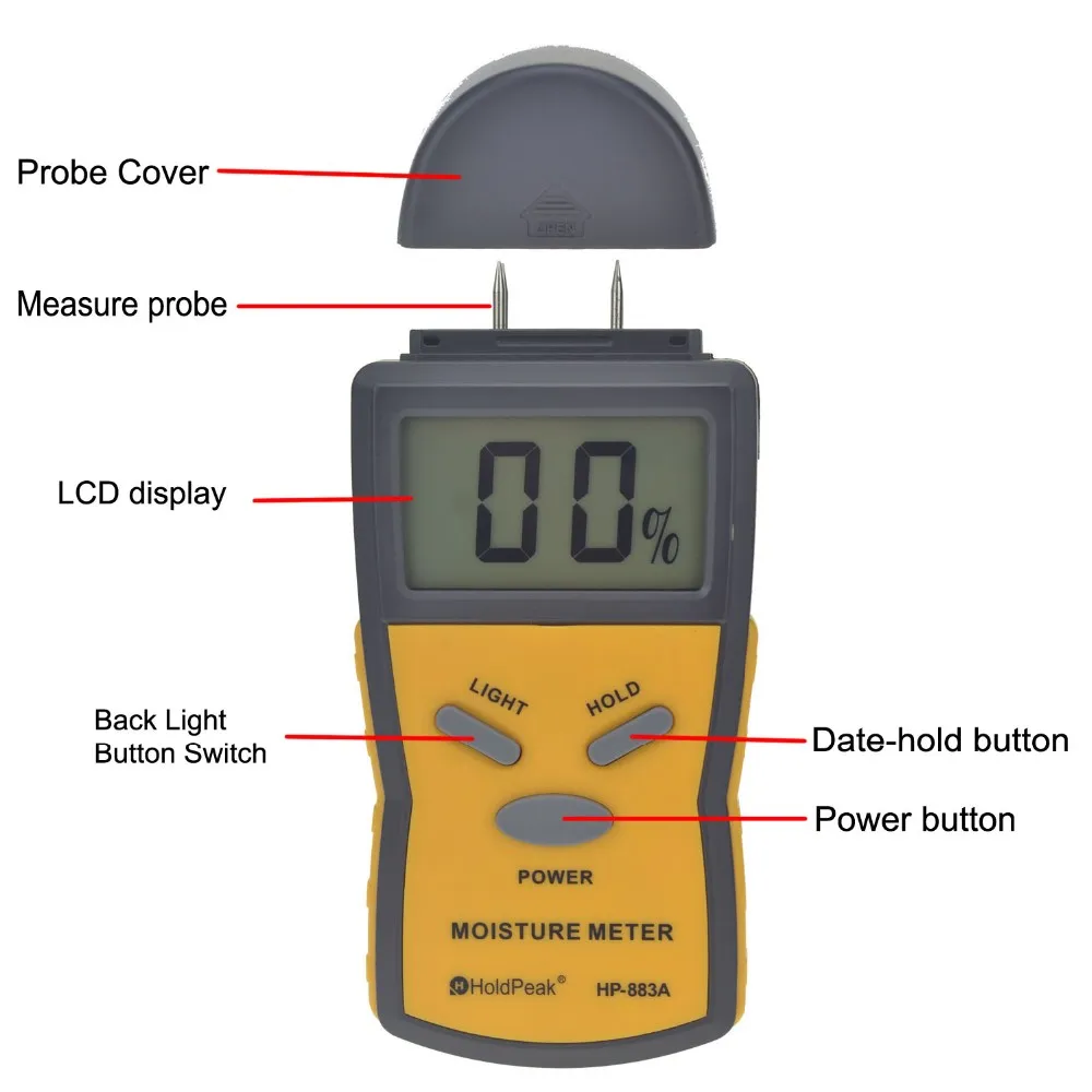 HoldPeak HP-883A измеритель влажности по дереву цифровой измеритель влажности Датчик влажности измерительный прибор гигрометр