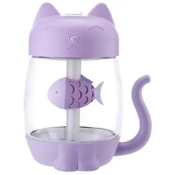 

3 In 1 350Ml Usb Cat Air Humidifier Ultrasonic Cool-Mist Adorable Mini Humidifier With Led Light Mini Usb Fan For Home Office(