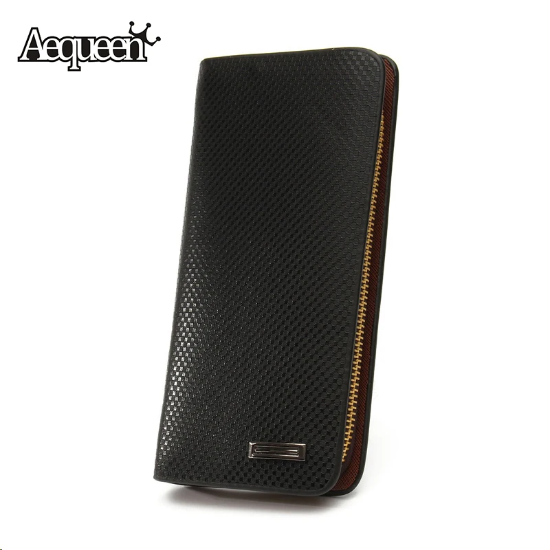  New Business Men Long Wallet Texture Pockets Card Holder Zipper Wallets Fashion Brand Black Brown Men's Purse Clutches Carteira 