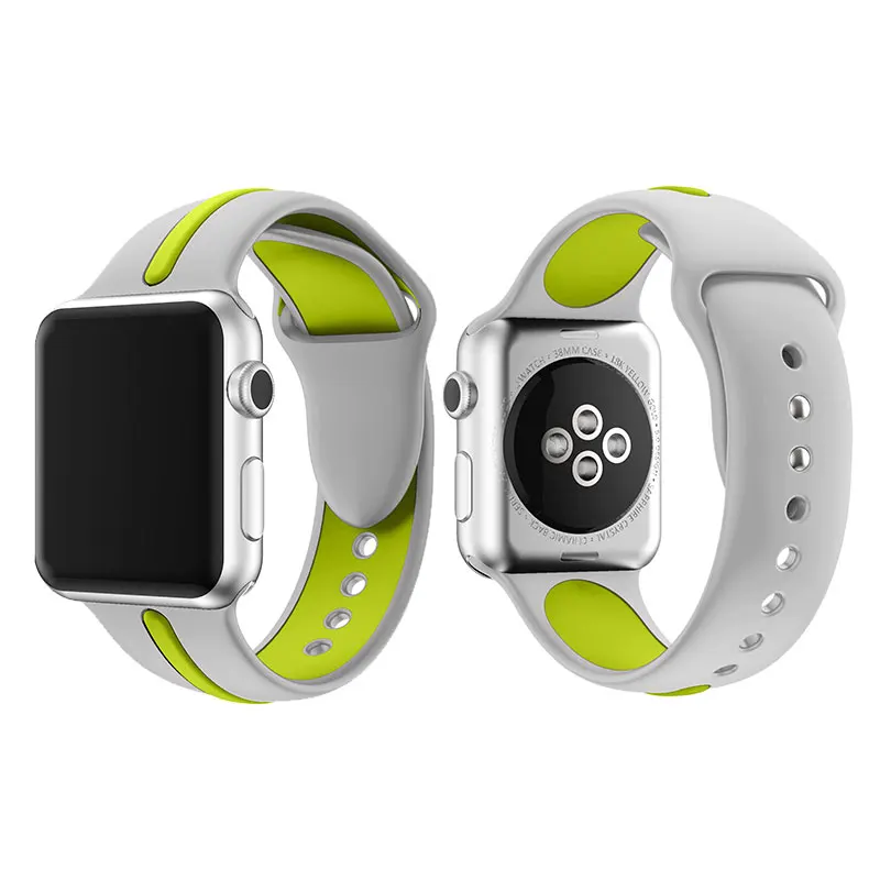 Полосатый силиконовый ремешок для Apple Watch Sport Correa Loop Band Замена для iwatch IOS Smartwatch Браслет серии 4/3/2/1 - Цвет: Gray Lime