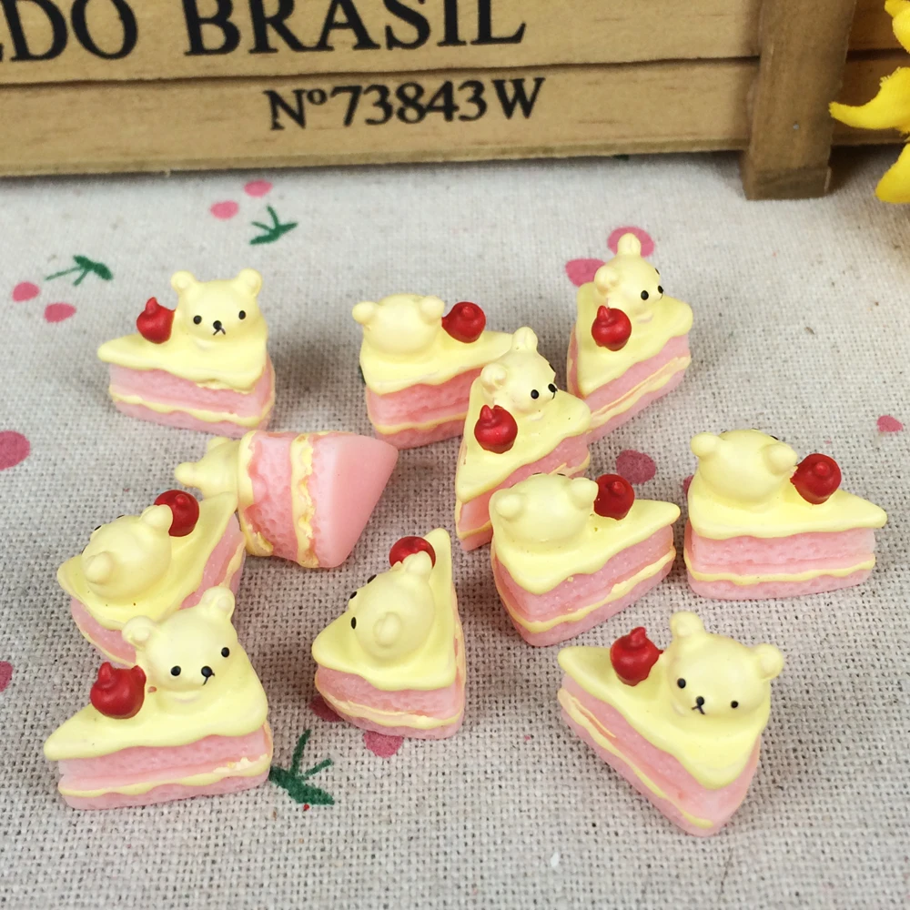 

10 Pieces Flat Back Resin Cabochon Kawaii Bear Fake Cake DIY Decorative Craft Scrapbooking Accessories For Phone Case:15mm