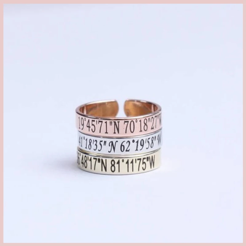

925 Silver Personalized Customizable Ring Custom Engraved Coordinates Roman Numerals Name stackable Couple Rings Bridesmaid Gift