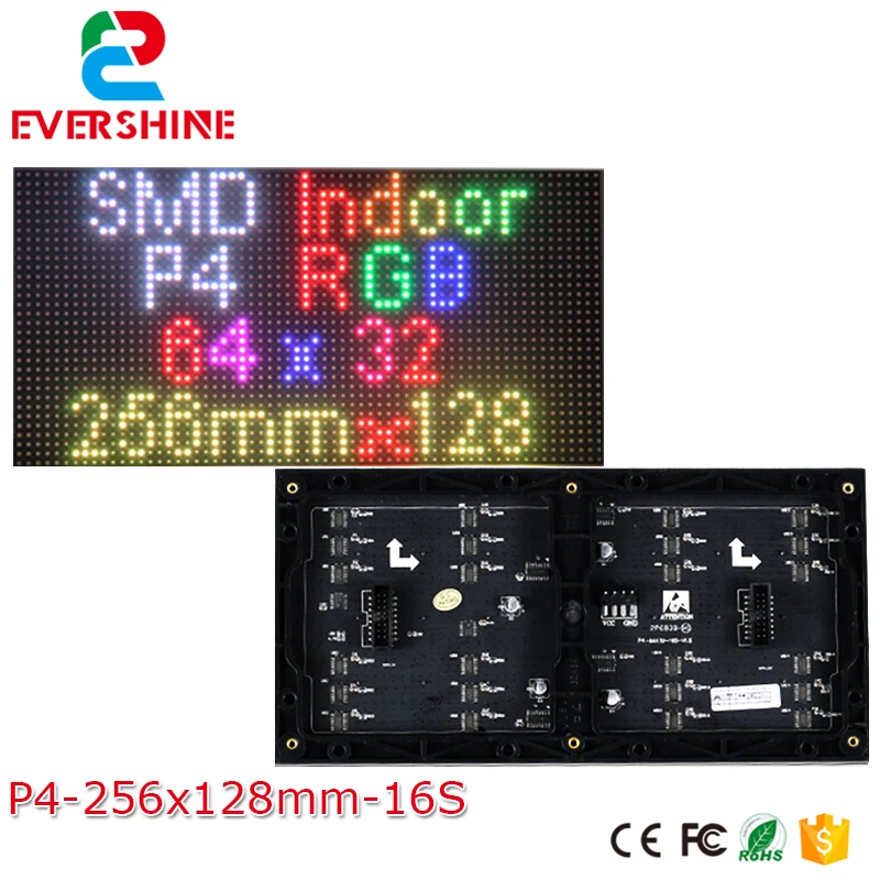 

256*128mm P4 Indoor SMD2121 RGB Full Color LED Advertisment Screen Module Unit board 64*32 pixels with High resolution 1/16 Scan