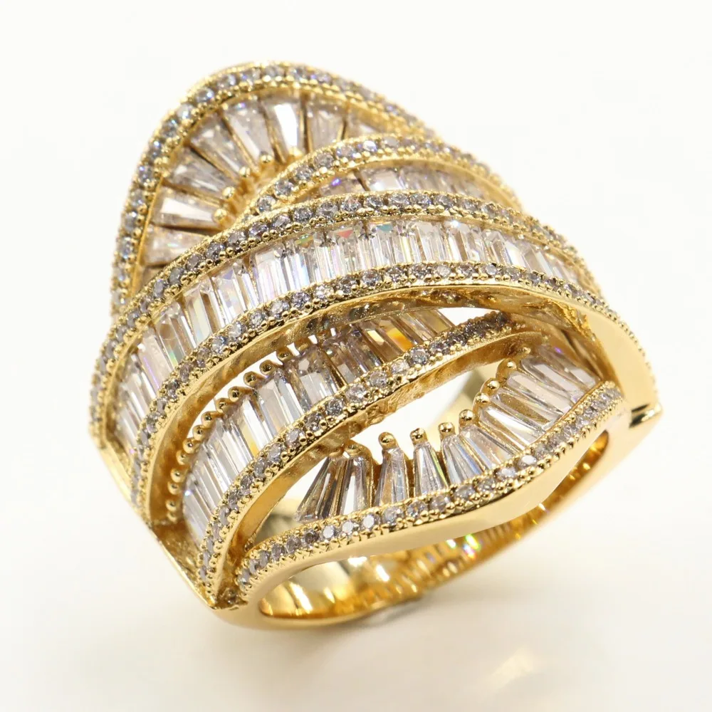 

Punk Retro Fashion Jewelry 925 Sterling Silver&Gold Fill Princess Cut White Clear 5A Cubic Zirconia Wide Wedding Band Ring Gift