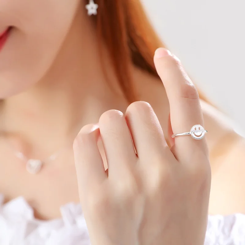 LINDAJOUX модное серебряное матовое круглое кольцо с улыбающимся лицом для женщин обручальные кольца вечерние кольца с изменяемыми размерами