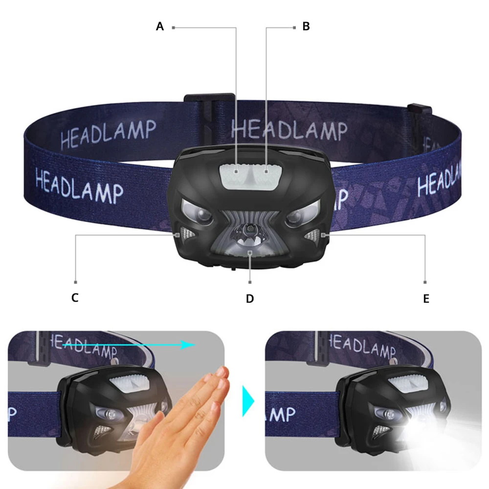 USB Перезаряжаемый светодиодный налобный фонарь сенсорный переключатель 6 светильник ing режимов белый светильник+ красный светильник для ночной рыбалки, кемпинга, приключений и т. д