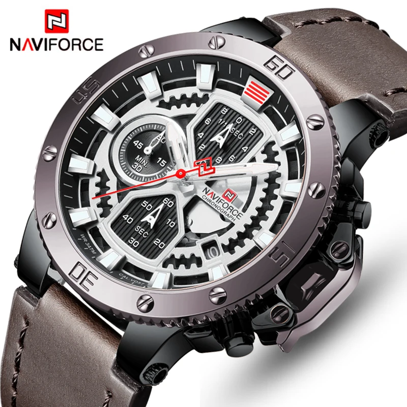 NAVIFORCE часы мужские модные спортивные кварцевые кожа Топ бренд класса люкс золото