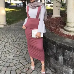 Длинные облегающая юбка с лямками Для женщин Высокая Талия мусульманские Юбки Плюс Размеры Повседневное макси юбка-карандаш