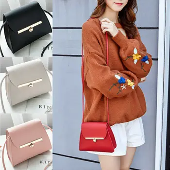 

Women Girl Messenger Bags Lady PU Handbag Cross Body Bag Shoulder Bag Purse Solid Flap