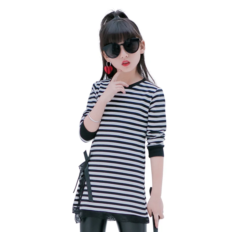

Children Dresses For Girls Long T-Shirts Cotton Striped Girls Dresses Spring Autumn Bottoming Dresses For Students Clothes 2-12Y