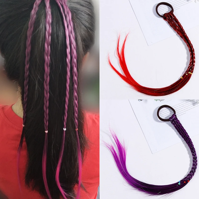 

Women Girl Hair Rope Gradient Color Twist Braid Wig Ponytail Holder Rubber Band