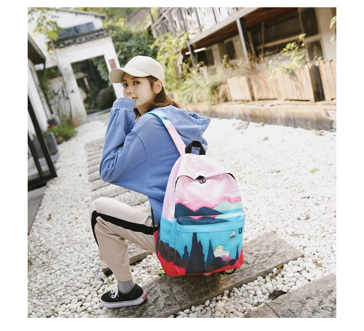 Menghuo Fresh Canvas Backpack Women Landscape School Bags for Teenagers Girls New Backpack Travel Bag Rucksack Mochilas Knapsack_31