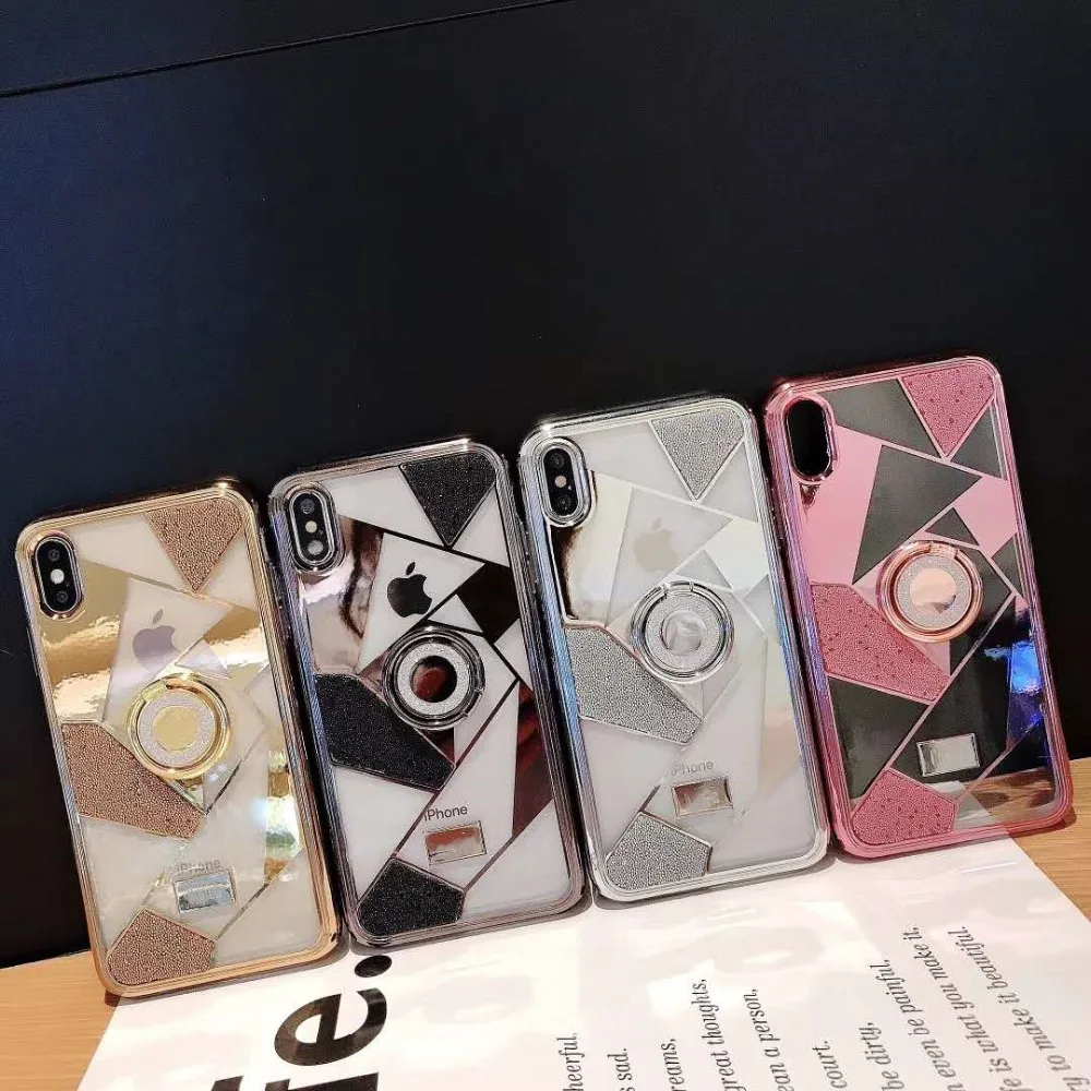 

Luxury Brand Diamonds Rhombus Transparent Phone Case for iphone XS Max XR X 8 7 6 6S Plus Back Clear Cover with Ring Holder