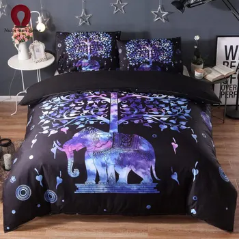 

BeddingOutlet 3 Pieces 3D Elephant Bedding Set Bohemia King Duvet Cover with Pillow Case Colorful Printed Indian Bed Set Cover