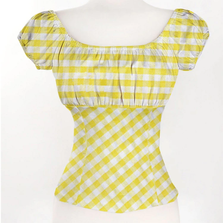 Candowlook camisa a cuadros con hombros descubiertos para mujer, blusa Sexy a cuadros cuello estilo veraniego, elegante, a la Tops de Gingham con espalda baja|peasant blouse|peasant style blousesblouse