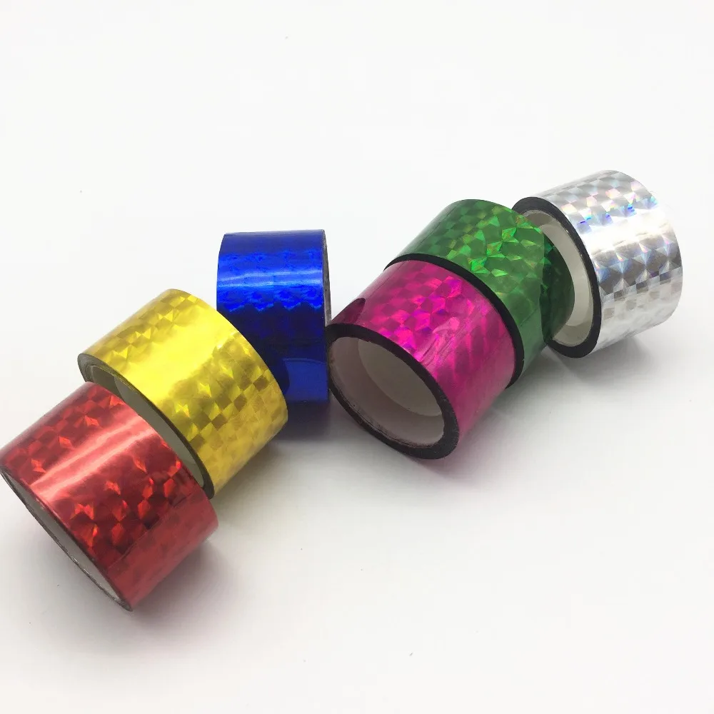 

6pcs 24mm X 15yards/pc Shiny Holographic Laser Prism Sticky Tapes Gift Wrapping Christmas Wedding Scrapbooking Metallic Stickers