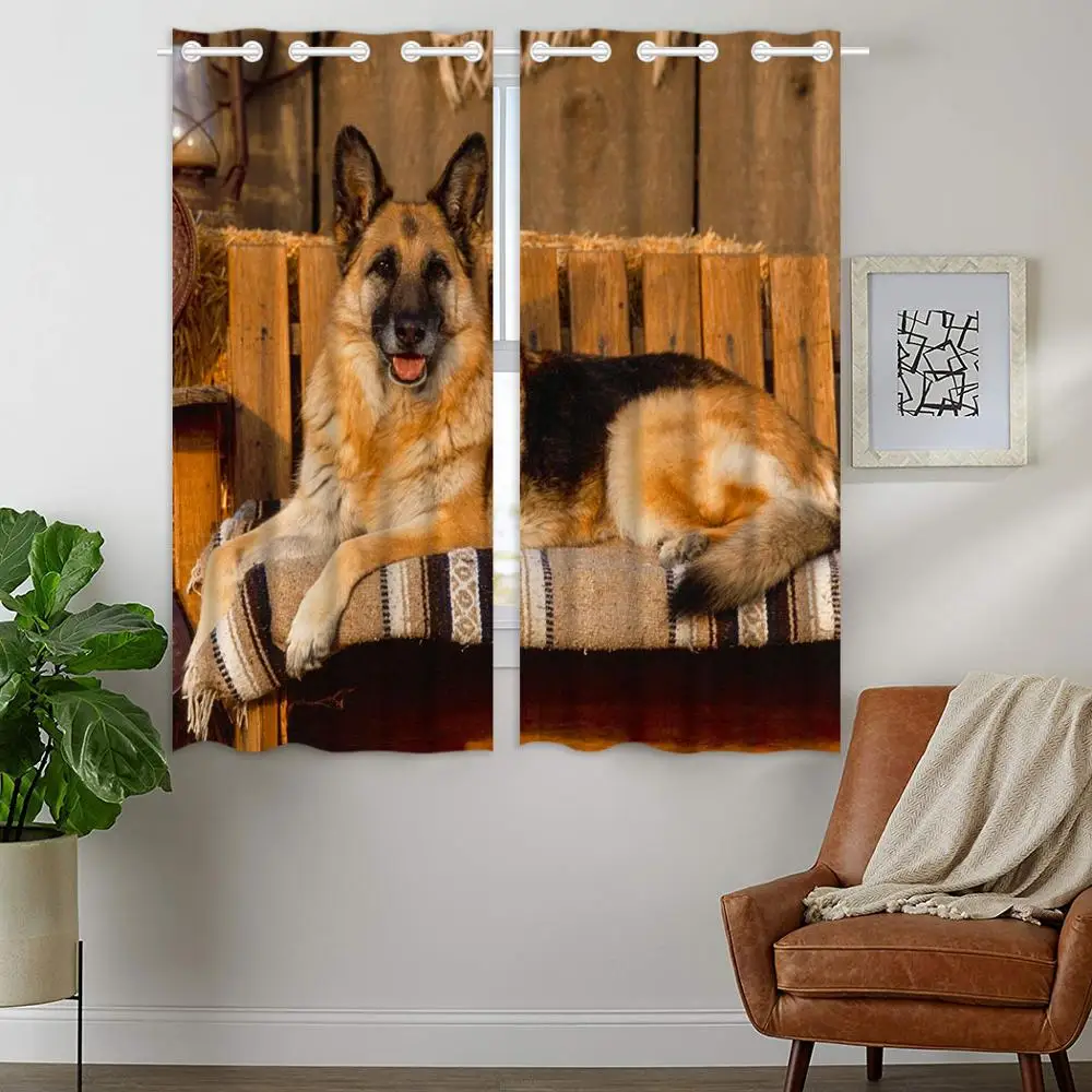 

Blackout Curtains Darkening 2 Panels Grommet Window Curtain for Bedroom Cute German Shepherd Brown Animal Dog