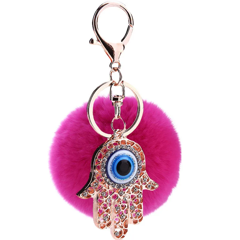 

2017 new trinket fake pompom keychain bunny keychains on bag rabbit fur Keychain fur pom pom charms for bags anime