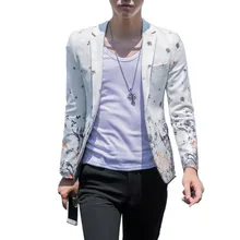 Осенний костюм с цифровым принтом, куртка на одной пуговице для ночного клуба, персональный костюм с цветочным принтом, мужской костюм