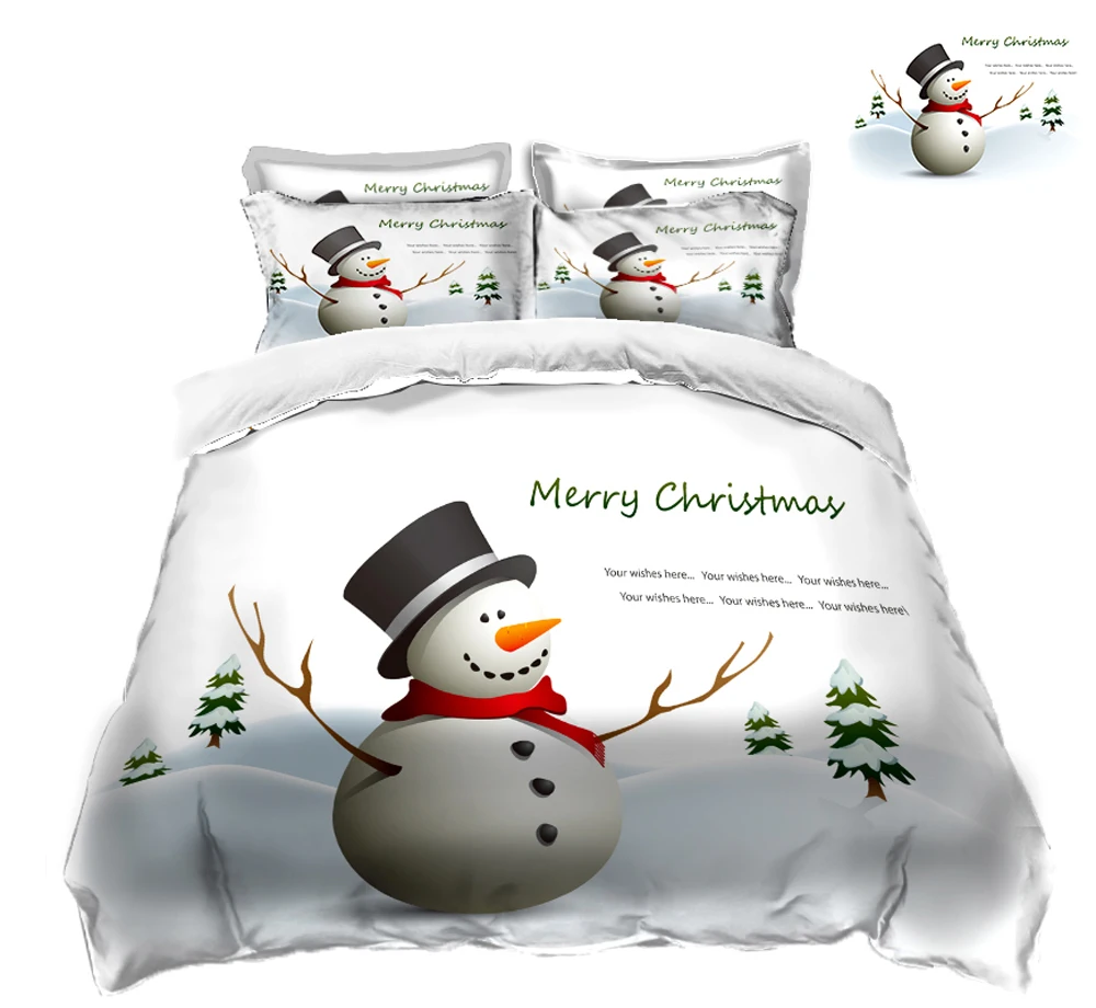 White snowman 3D bedding set Twin king size Queen decorate bedsheet