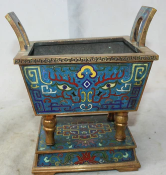 

USPS to USA S2423 10" Marked China palace Cloisonne Bronze Gild handle Incense Burner Censer Ding