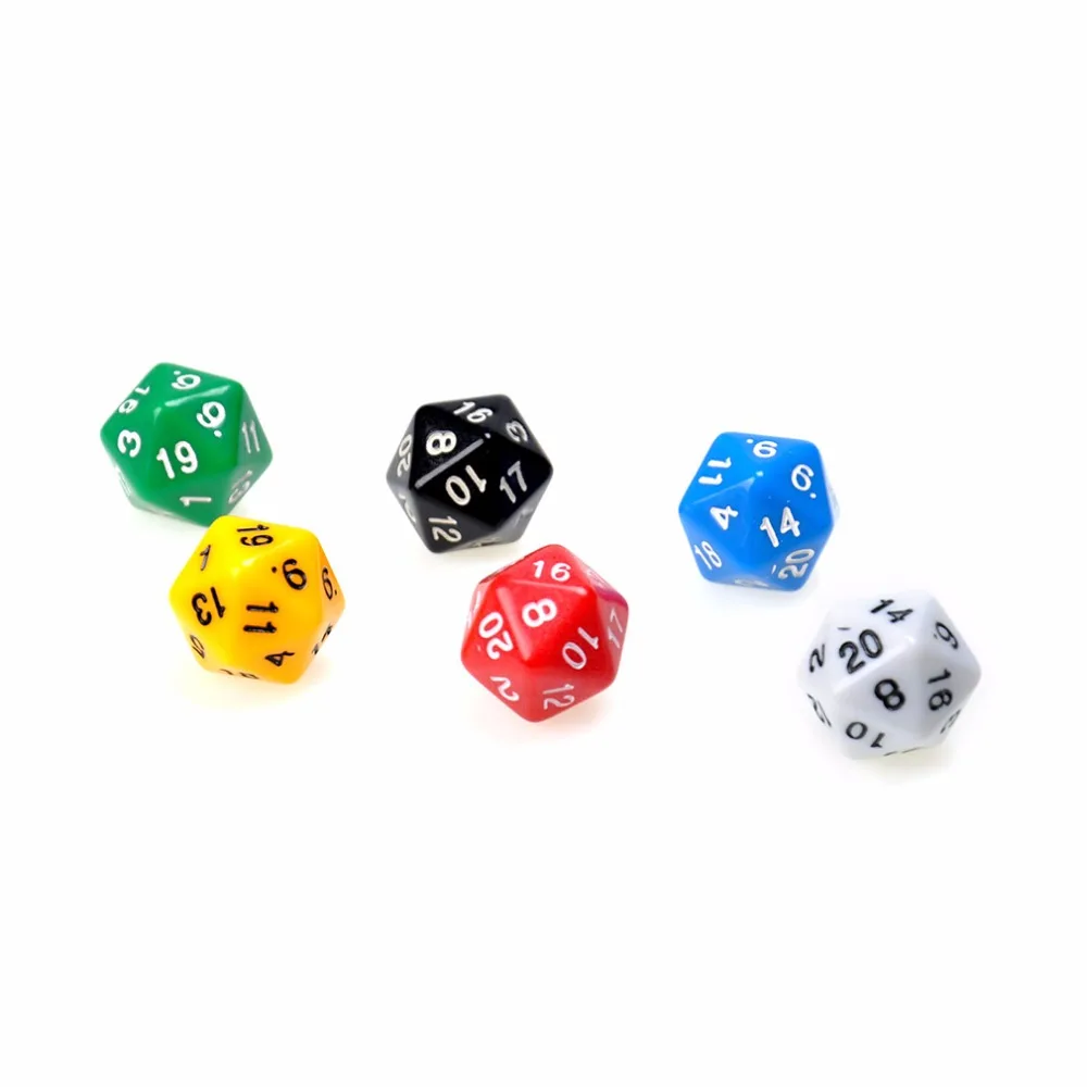6 наборов D20 игральные кости Twenty Sided Die RPG D & шесть непрозрачных цветов многогранный
