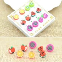 6 пар экологичных пластиковых Конфета из смолы, детские серьги-гвоздики с фруктами, вечерние женские серьги