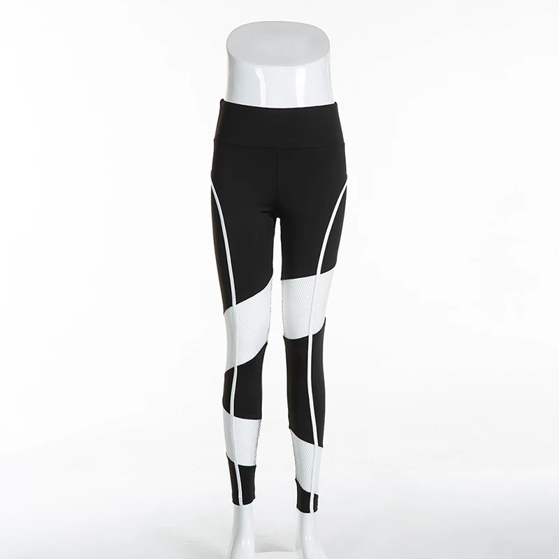 Women Black White Mesh Patchwork Spandex Capris Slim Activewear Pants High Waist Fitness Yogaing Gyms Workout Leggings (11)