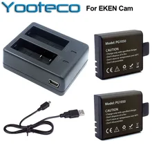 For EKEN Accessories Dual Charger + 2Pcs 1050mAh Backup Rechargeable Li-ion Battery For H9 H9R H8PRO H8R H8 pro Action Camera