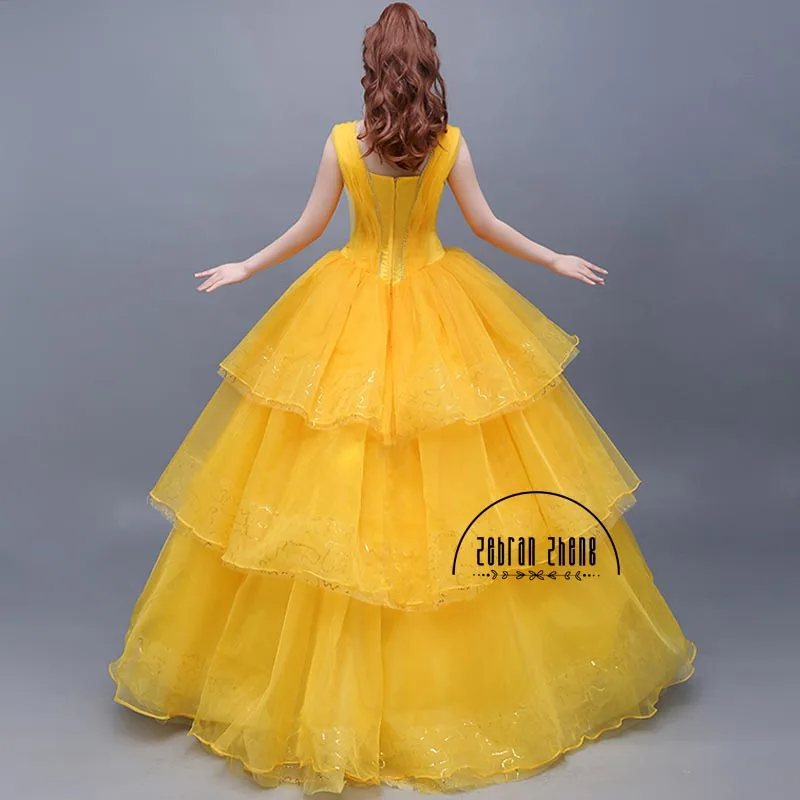 Новое поступление Moive beauty And The Beast Belle Princess для взрослых женщин желтый костюм косплей красивое платье на заказ