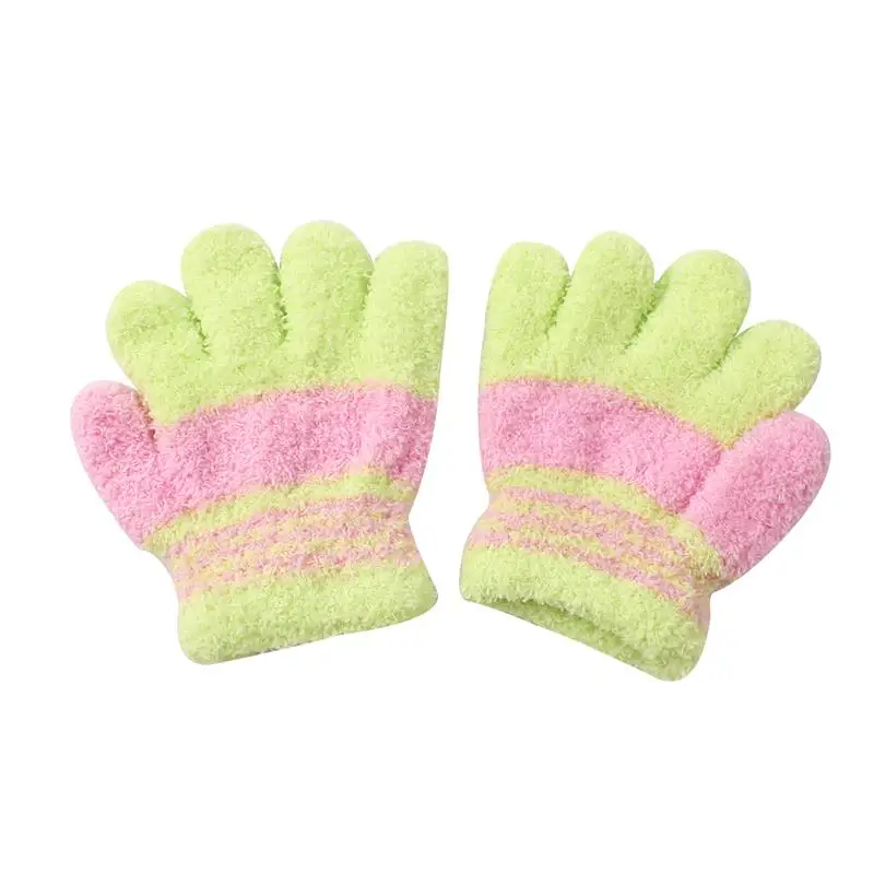 Зимние детские варежки; Детские хлопковые полосатые рукавицы; сезон осень-зима; детские перчатки; теплые коралловые перчатки для мальчиков и девочек; новинка года - Цвет: Fluorescent Green
