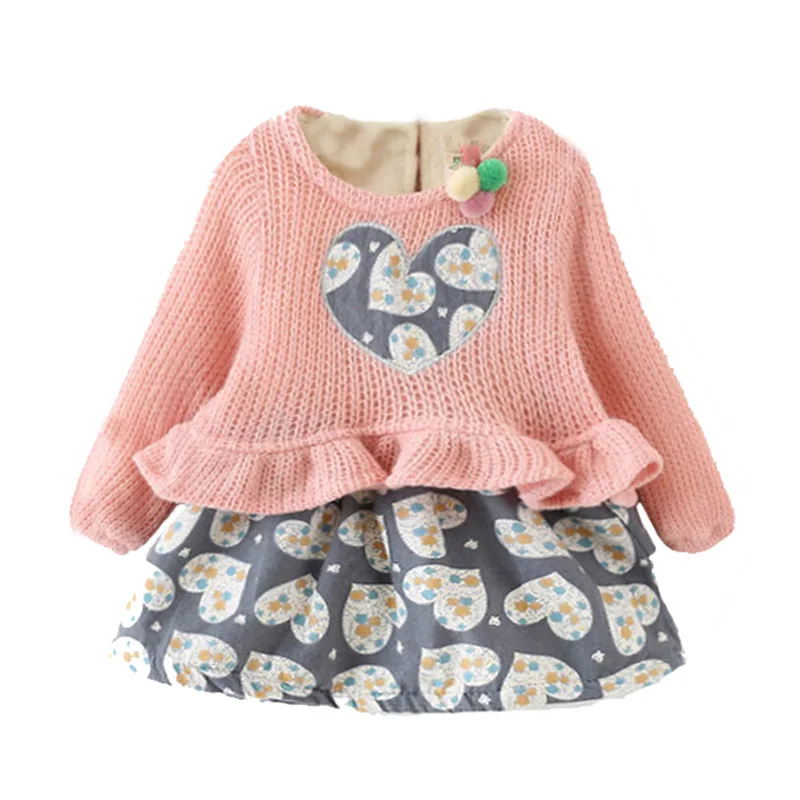 Baby girl dress knitting winter 2016 little girl dresses pink fashion kids dress for baby girls