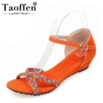 

TAOFFEN Size 33-43 Women Flat Sandals Open Toe Buckle Mixed Color Ladies Summer Shoes Korean Fashion Sandals Party Club Footwear