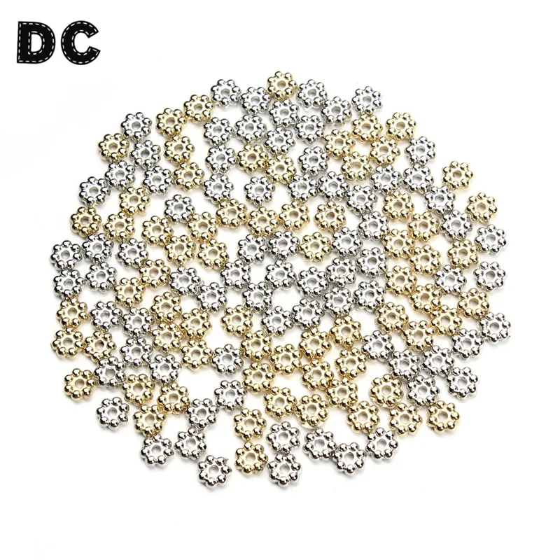 DC 500pcs/lot Gold/Silver Color CCB Plastic Daisy Flower Spacer Beads 4