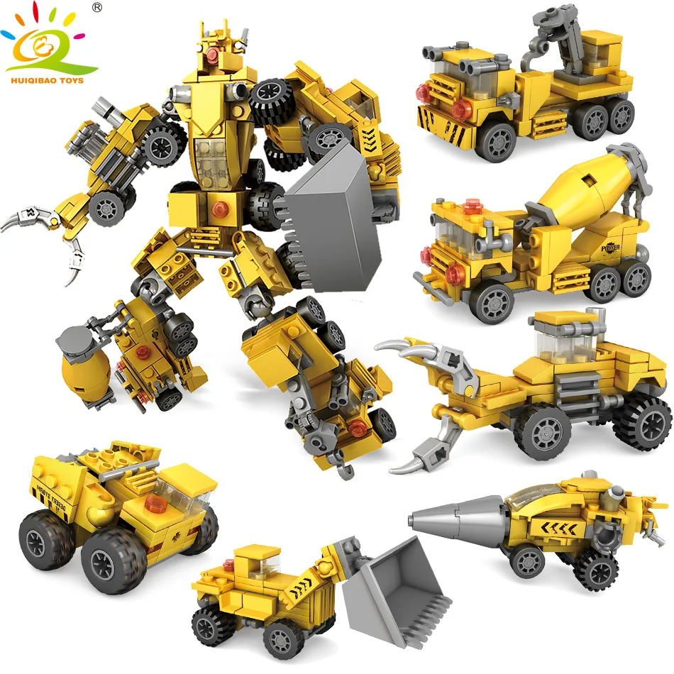 

HUIQIBAO TOYS 368PCS 6in1 Transformed Robot Engineering Driller truck Building Blocks For Children Compatible Legoed City Bricks