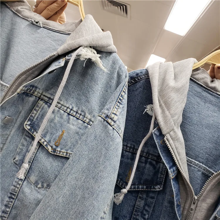 Étrange Blue Cowboy Capuchon De Veste Utfits Faux Étudiant Femme Printemps Twopieces Lâche light Fille Nouvelle Hauts Denim Manteau Bleu Sweatshirt À qR0tt