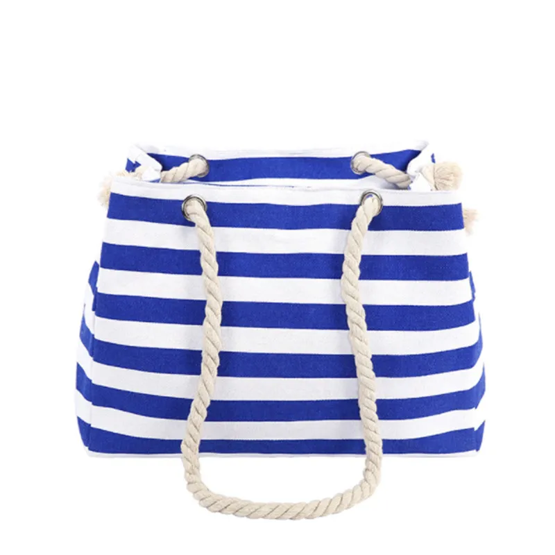 New Big Stripe shoulder handbags shopping bag beach handbag new fashion canvas bag wild rough twine striped beach bag drop ship