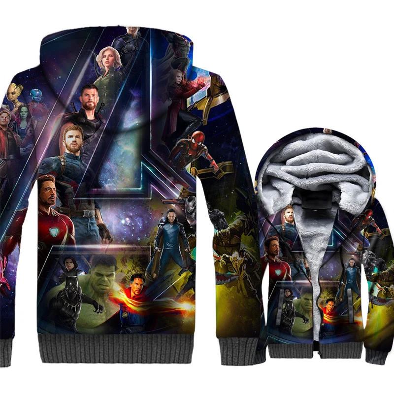 

New's The Avengers Hoodie Movie Jackets Men Super Hero Sweatshirt Winter Thick Fleece Zipper 3D Print Coat Brand Clothing