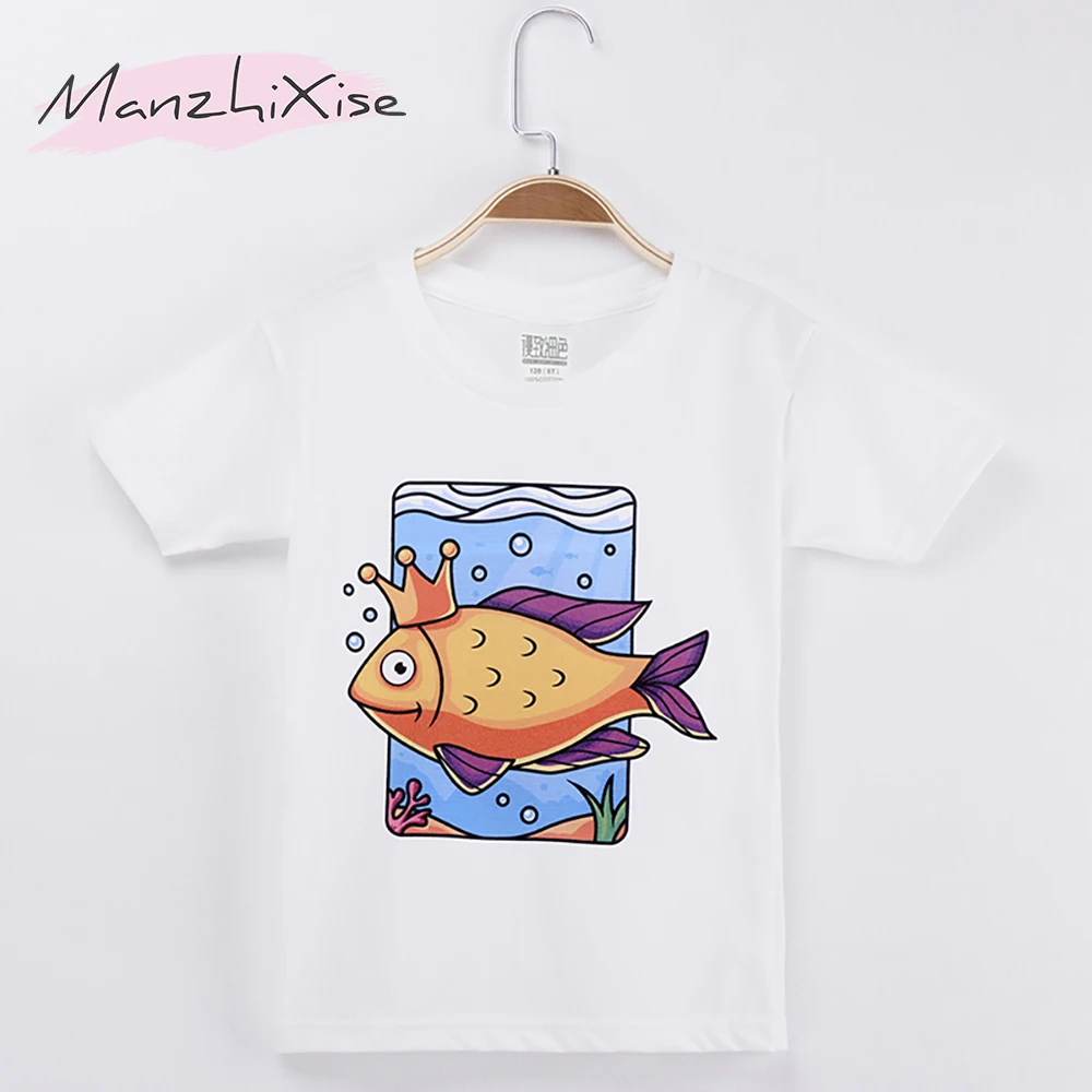 2019 Fashion Nova Kids T-shirt For Children Fish King Print 100% Cotton Child Boys Short T Shirts Baby Girls Clothes Tops Tees